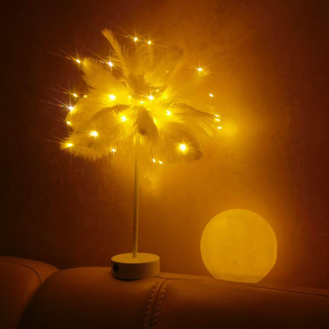 Elegant Ostrich Feather Bedside Table Lamp (white)