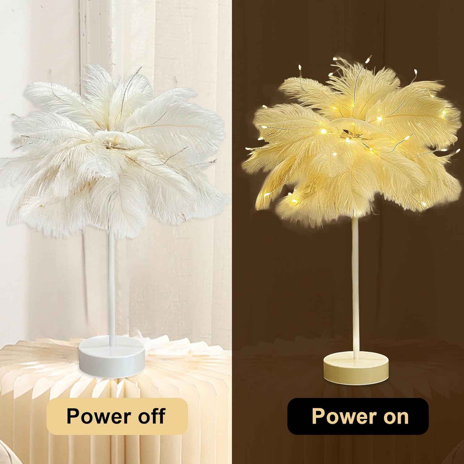 Elegant Ostrich Feather Bedside Table Lamp (white)
