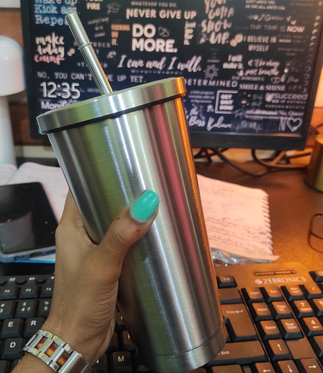 Double-Walled Stainless Steel Coffee Cup/Tumbler with Straw and Lid 520 ml (only silver)