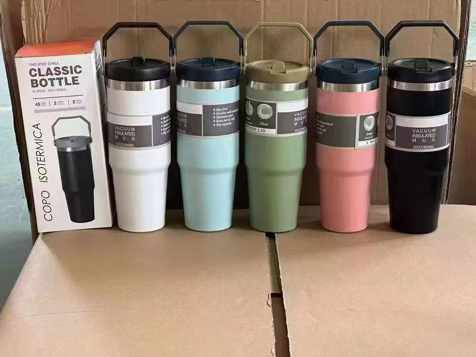 890 ml Stainless Steel Travel Tumbler with Straw & Lid(only mix color)