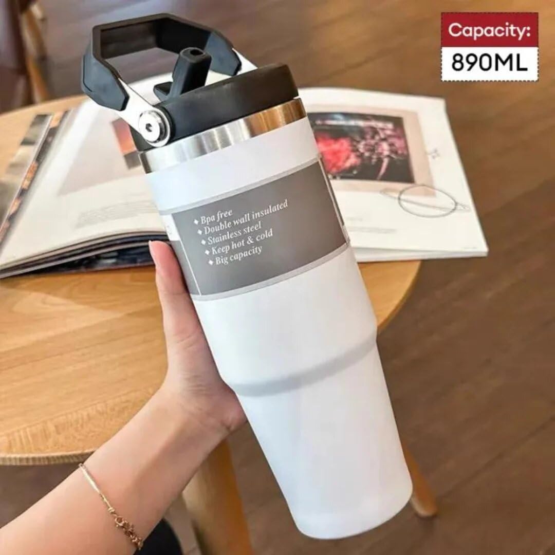 890 ml Stainless Steel Travel Tumbler with Straw & Lid(only mix color)