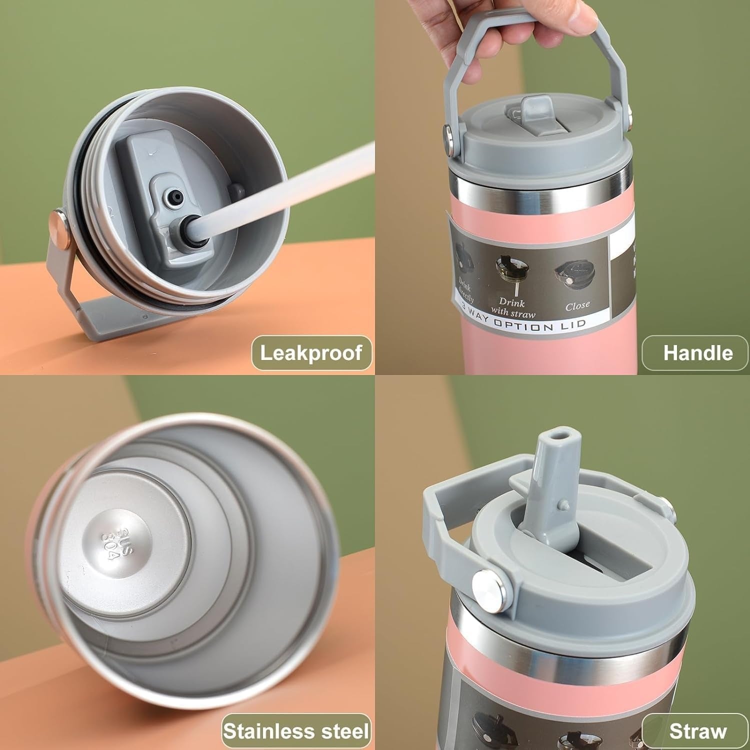 890 ml Stainless Steel Travel Tumbler with Straw & Lid(only mix color)